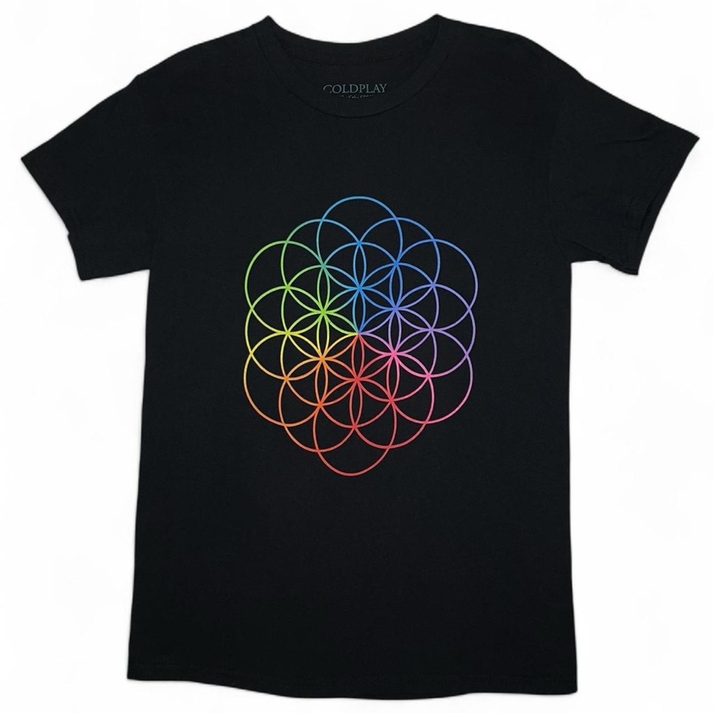 NWOT! Coldplay Music of the Spheres Live 2022 Tour T-Shirt Size S Black Rainbow
